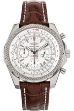 Breitling Bentley Motors Stahl auf Braunem Kroko Lederarmband Weiß Dial A25362