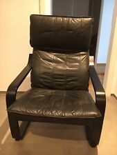 IKEA POÄNG Wippstuhl, schwarz mit Lederbezug