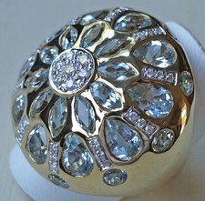 Diamant Ring 18Kt 750 Gold Ring Brillant Blautopas Topase Brillanten ♦️♦️ MAN549