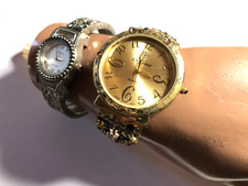 2 Stück Vintage JC Crystal Damenuhr Spangenuhr Armreif Quarz silber gold Strass