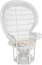 Rattan Pfauenthron Thron Pfauen-Sessel Eisenrahmen (Weiss, geblümtes Kissen) 