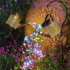 2X LED Solar Leuchte Gießkanne Deko-Kanne LED Wasserfall für Garten Außen Lampen
