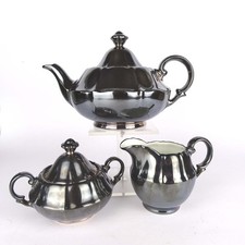 WMF Teekanne, Zuckerdose, Kännchen, Tee-Service, Silber-Auflage, 1950er Jahre