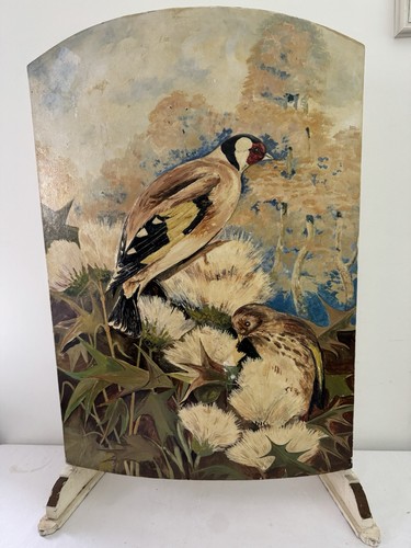 Feuerschirm ölgemalt vögel - ölgemalt,