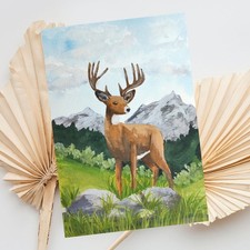 Hirsch Aquarellbild Originales