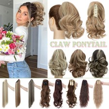 Kurz Klammer Haarteil Zopf Pferdeschwanz Lockig Haarverlängerung Extension Glatt