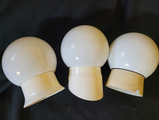 3 Kellerlampen, weiße Kugellampen, Pressglas, ca. 60er Jahre ?