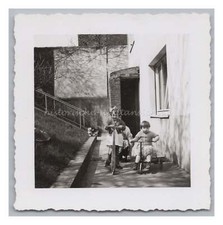 Teddybär Mädchen Roller Kinder Dreirad - Altes Foto