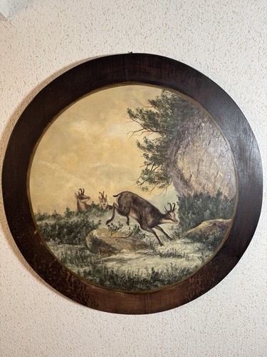 Handgemaltes jagdbild auf holz - handgemaltes,