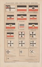 FLAGGEN Deutsches Reich Marine Kriegsflagge Gösch LITHOGRAPHIE von 1894   	