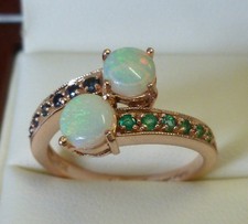 9ct Solid Rose Gold Opal, Emerald, Sapphire Lovers Ring R464 Custom