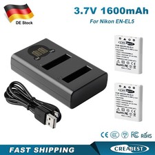 2PCS EN-EL5 1600mAh Akku+Dual