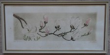 orig. Aquatinta Radierung Magnolienzweig Bild mit Rahmen Blumen