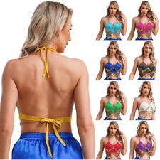 DE Damen Pailletten BH Top Bauchtanz Kostüm Sexy Oberteil Latin Neckholder Tops