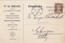 REMSCHEID-HASTEN, Postkarte 1927, P. W. Brand Werkzeug-Fabrik