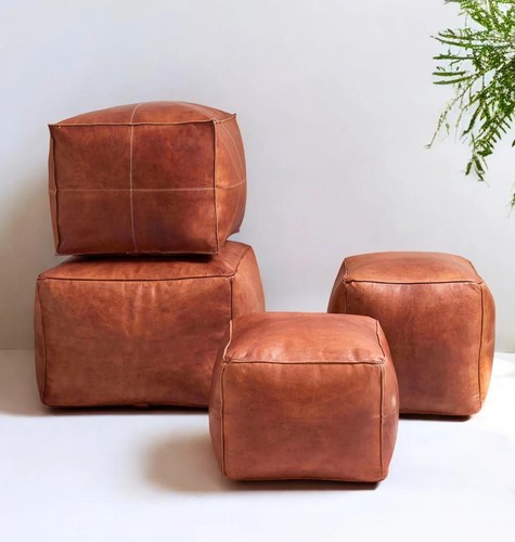Square leather ottoman - square,