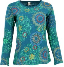 Besticktes Langarmshirt Hippie chic Retro - türkisblau