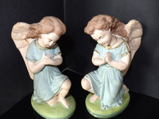 2 alte betende Engel kniend Gips Handbemalt H:19cm