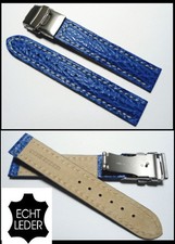 18mm Uhrenarmband blau Echt Leder Haifisch-Design mit Faltschließe gute Qualität