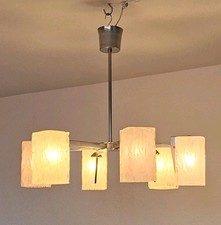  Alter Kronleuchter 60er Jahre. Chrom, Eisglas,  WKR 