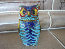 Seltene Cloisonne  Eule Dose Messing Metall Emaille