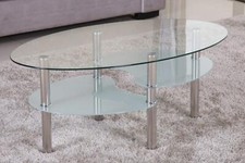 Couchtisch 98x55cm Klar Glas mit sandierte Ablagen