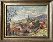 Ölbild Blick auf Salzuflen Deutscher Maler E. Hohrenk signiert 36,7 x 45 cm