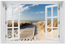 Wallario Poster mit Fenster-Illusion Auf dem Holzweg zum Strand