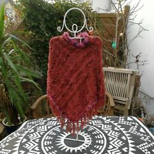 Pulli Poncho Cape +?Hut? Ibiza Unikat gestrickt Handarbeit warm rot Töne Wolle