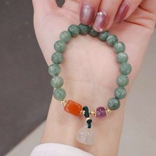  Jadeit-Armband mit rotem , violettem Achat und Lotusanhänger aus weißer Jade
