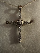 10k Gelbgold Diamant Kreuz Anhänger mit 16 in 10k Gold Kette Halskette