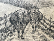 Rinder - Kühe - 1923 Portrait-Skizze - signiert - Art Deco Maler Münchner Schule