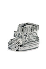 Spardose Babyschuh in gestrickter Optik - versilbert - Gravurfähig