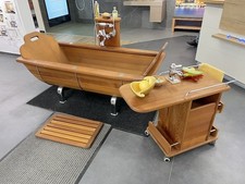 Holzbadewanne aus Zedernholz 195x85x84cm m. Servierwagen, Stele, Armatur