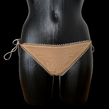 La Perla String Tanga Gr. 40 Nougat, Seide mit Spitze *Luxus Dessous Neu