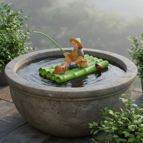 Fischerfigur auf bambusfloß - fischerfigur,