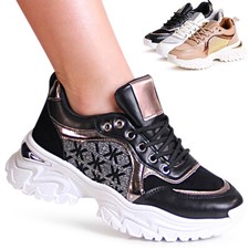 Damenschuhe Plateau Sneaker Turnschuhe Keilabsatz Chunky Halbschuhe Glitzer ⚡