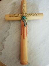 Stubenkreuz Kreuz  Kruzefix mit Ähren u. Schleife 400mm x 250mm Bambus ca.38mm