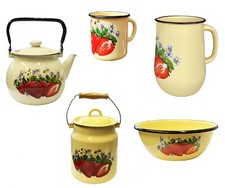 emaillierte Geschir Erdbeeren