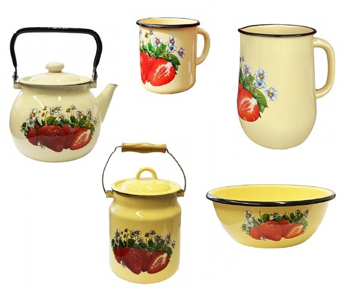 Emaillierte geschir erdbeeren - emaillierte,