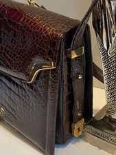 Krokodilleder Tasche in Dunkelbraunen Glanz Kroko-IRV-CITES