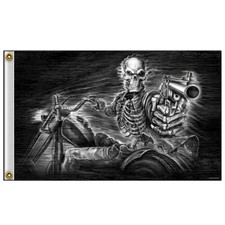 Chopper Biker Motorrad Assassin Rider Skelett Revolver Flag Flagge Fahne Banner