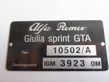 Typenschild Alfa Romeo Giulia Sprint GTA 10502/A IGM 3923 D-plate data plate S20
