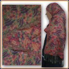 Wendekopftuch Pashmina und Seide Terrakotta grünbetont Kopftuch Niqab Chimar S52