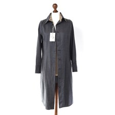 DAKS LONDON Hemdjacke Lang Gr D38 WOLLE Wool Blouse Jacket Grau Grey Trench Plai