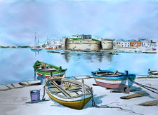 Aldo Riso "Gallipoli" 60x80 Einziges Aquarell Authentifiziert