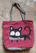 graue/rote Stofftasche mit Katze