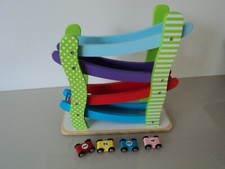 Kugelbahn aus Holz bunt Rennbahn mit 4 Autos *TOP