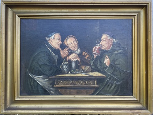 ölbild genremalerei mönche - genremalerei,