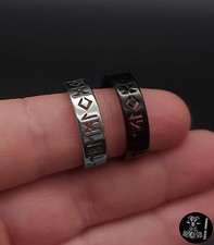 Ring Runenschrift Schwarz Silber Edelstahl Wikinger Nordisch NEU